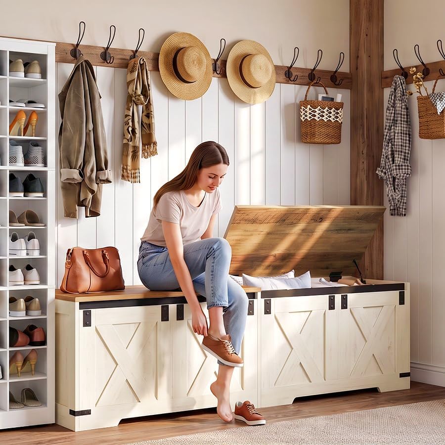 Hzuaneri 59 inches Farmhouse Storage Chest and Bench | 70 Gal | 330lb Seat