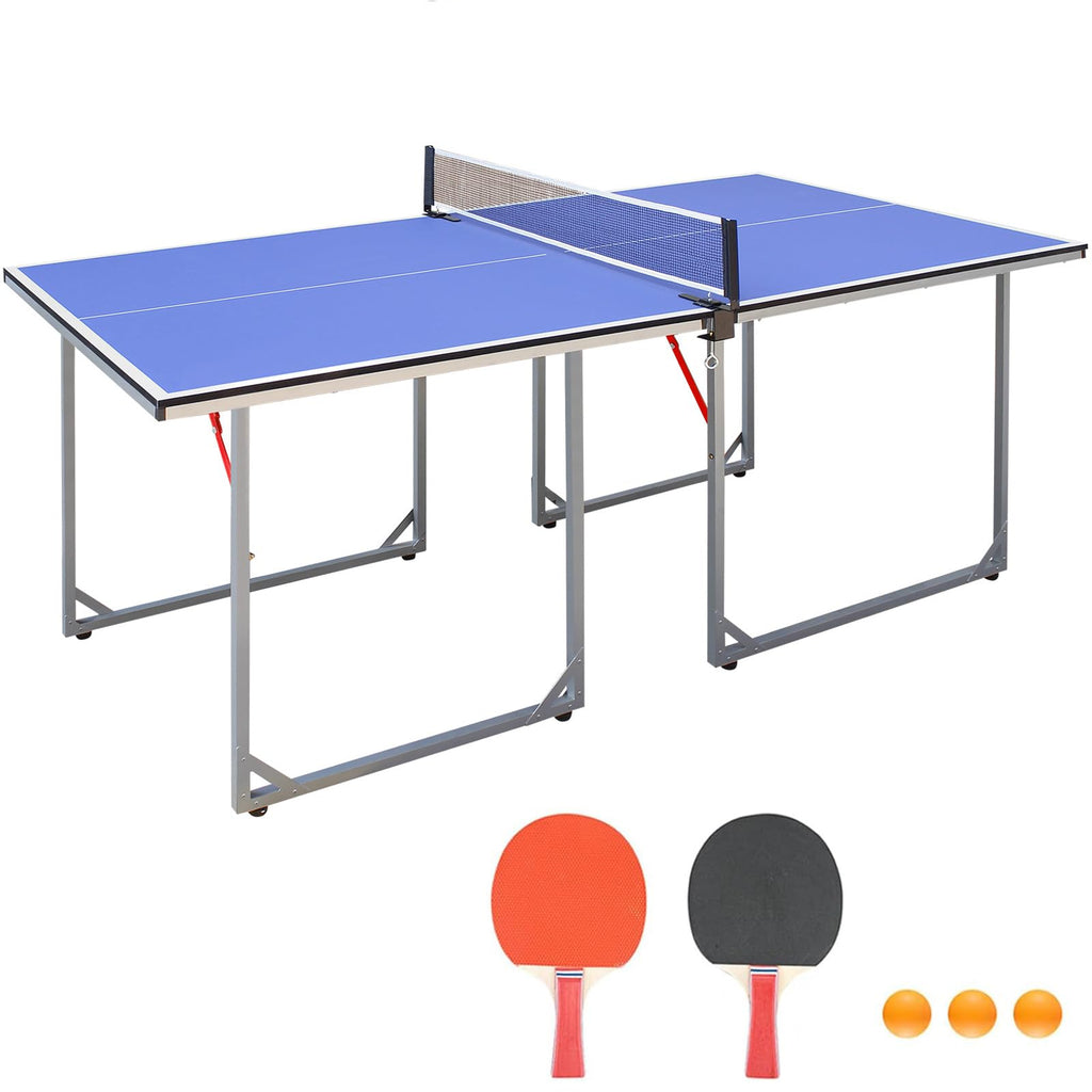 4.5FT/6FT/9FT Ping Pong Table Foldable, MDF Multi-Use Portable Table Tennis Table with Net, Paddles & Balls for Kids Teens Adults Indoor/Outdoor Game - Quick Assembly