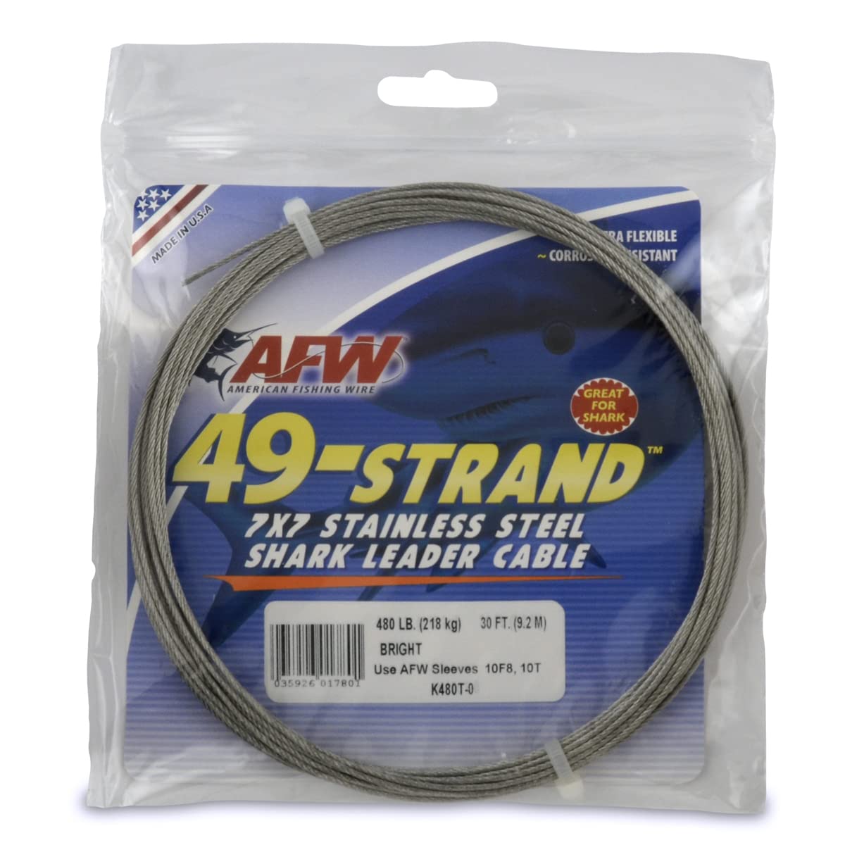 AFW Fishing Wire 49 Strand, 7x7 Stainless Steel Leader Cable, 90lb to 900