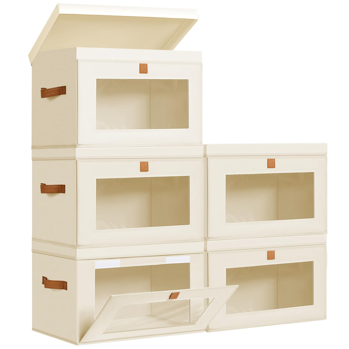 DIMJ Storage Bins with Lids - 8 Pack Large Fabric Closet Organizer with Window & Handles, Collapsible Decorative Storage Boxes for Shelves Under Bed, Books Clothes Blankets Sweaters Organization