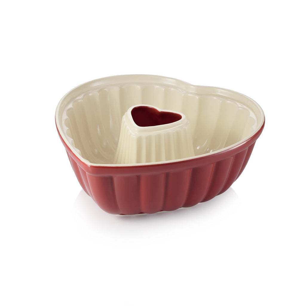 Tescoma - 622212 Delìcia Cake Tins with Heart Shaped Donut Mould, Ceramic, Dishwasher Safe, Red and White