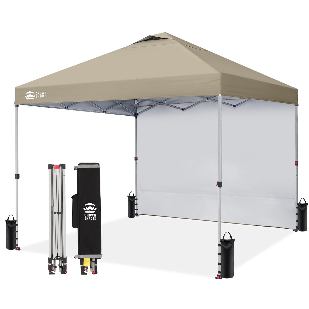 CROWN SHADES 10x10 Pop Up Canopy with 1 Side Wall, Beach Canopy Tent, Red