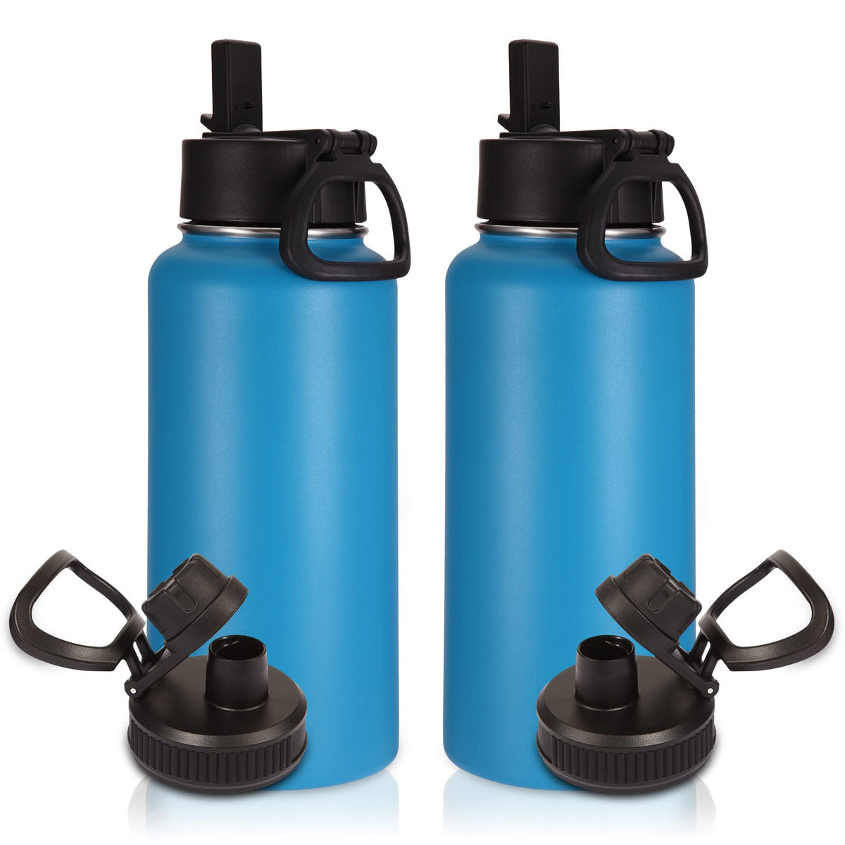 Volhoply 32oz Insulated Water Bottle with Straw Lid, Black, 8-Pack