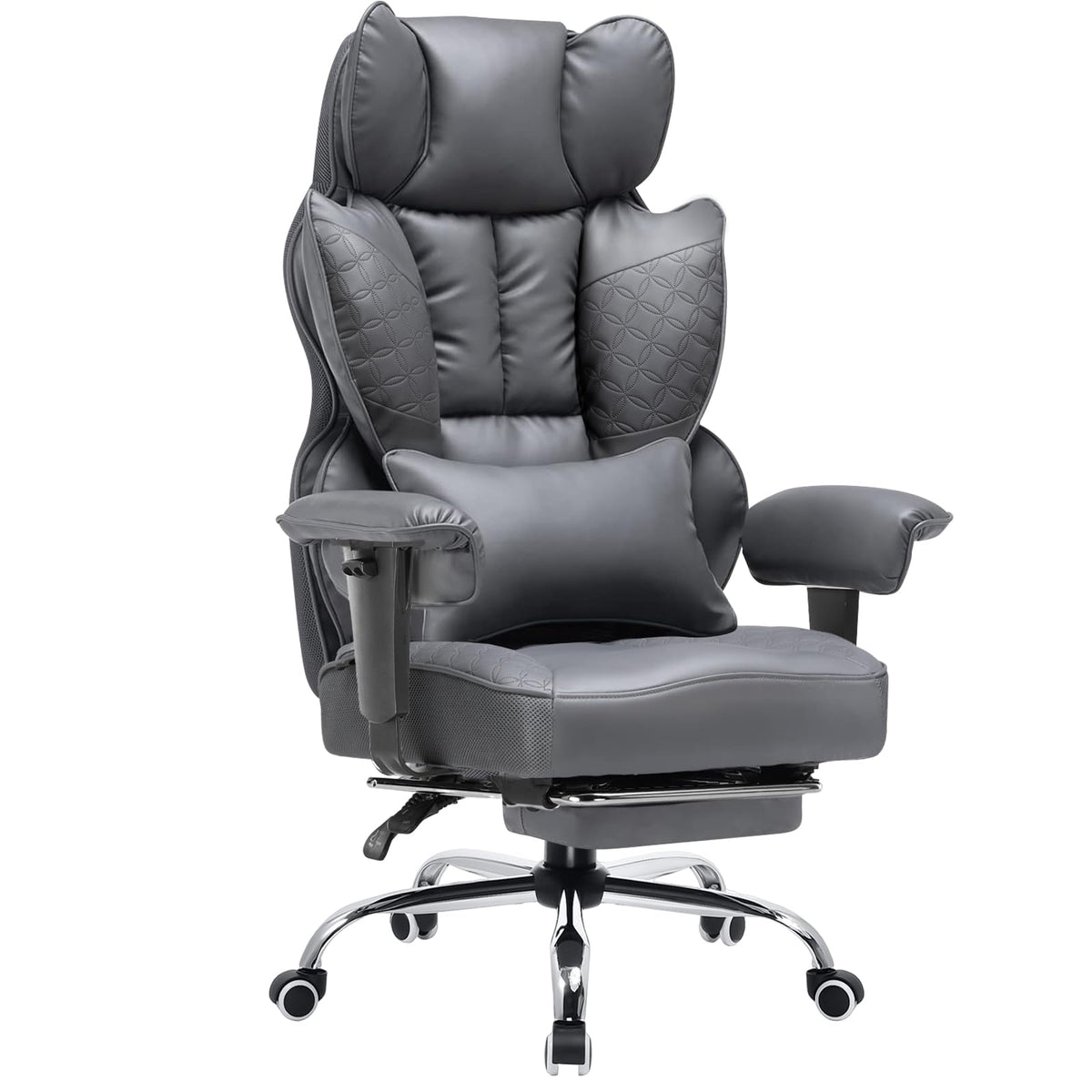 COMHOMA Big and Tall Office Chair Heavy Duty Wide Ergonomic Gaming Chair with Deluxe Embossing Designed Leather with Foot Rest, 145°Reclining Adjustable Armrests Pocket Spring Back Support and Pillow