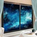 Abstract Universe Privacy Window Film Blue Galaxy Mysterious Planet Stained Glass Window Coverings Adhesive Sticker Frosted Window Film for Home Office Stores 31.5Wx47.2L-inch x2 Pcs