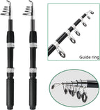 Fishing Pole Combo, 6.9ft 2Pcs Telescopic Rods Set, Collapsible Carbon Fiber Fishing Rods, 2PCS Spinning Reel Set with Carrier Bag Freshwater Fishing Rod and Reel Combos Kits