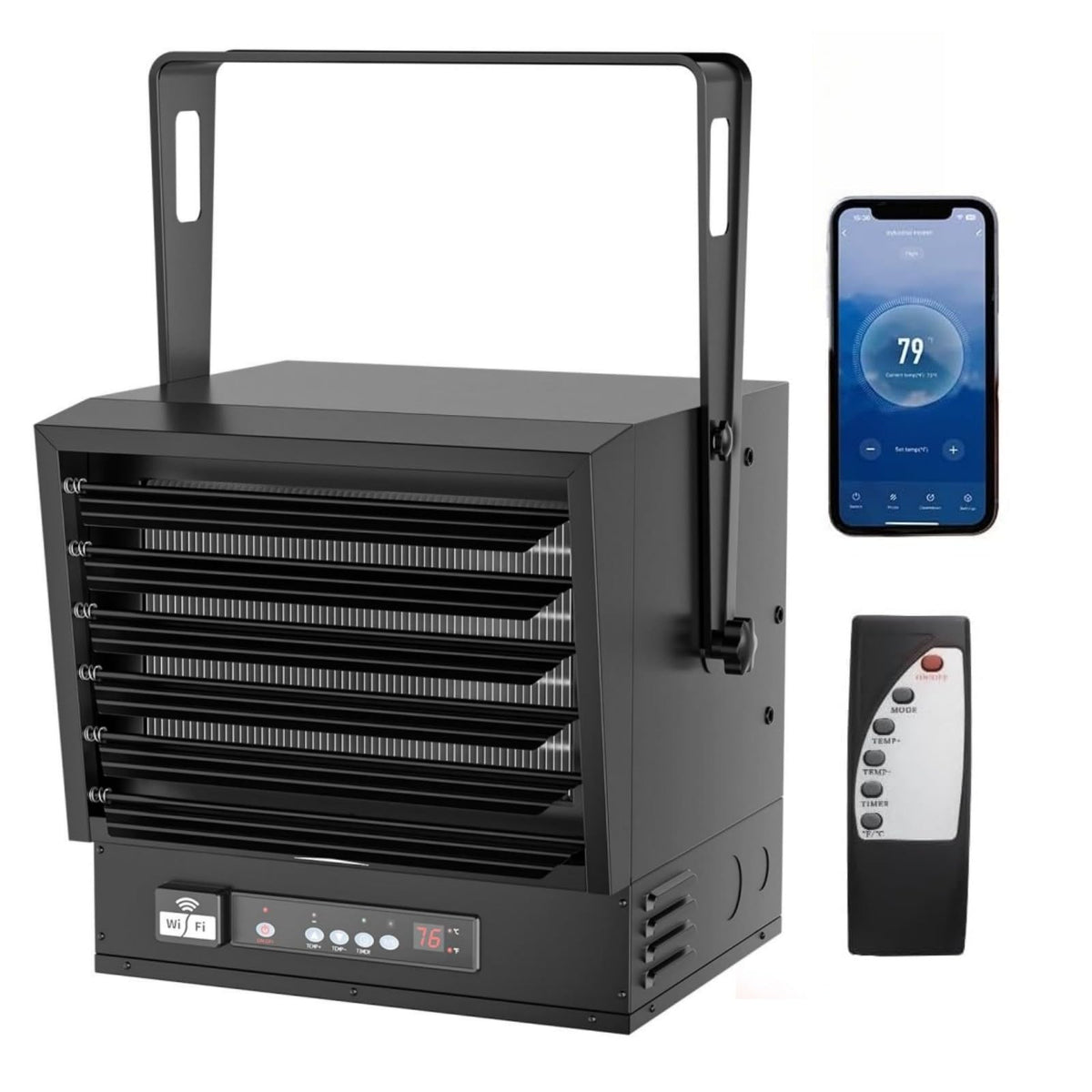 Bonnlo 6000W Electric Garage Heater with Remote & Smart WIFI Control Black
