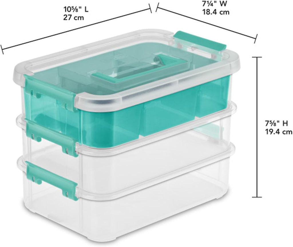 Sterilite Stack & Carry Storage Box, 3 Layer Clear Plastic Tote, 12-Pack