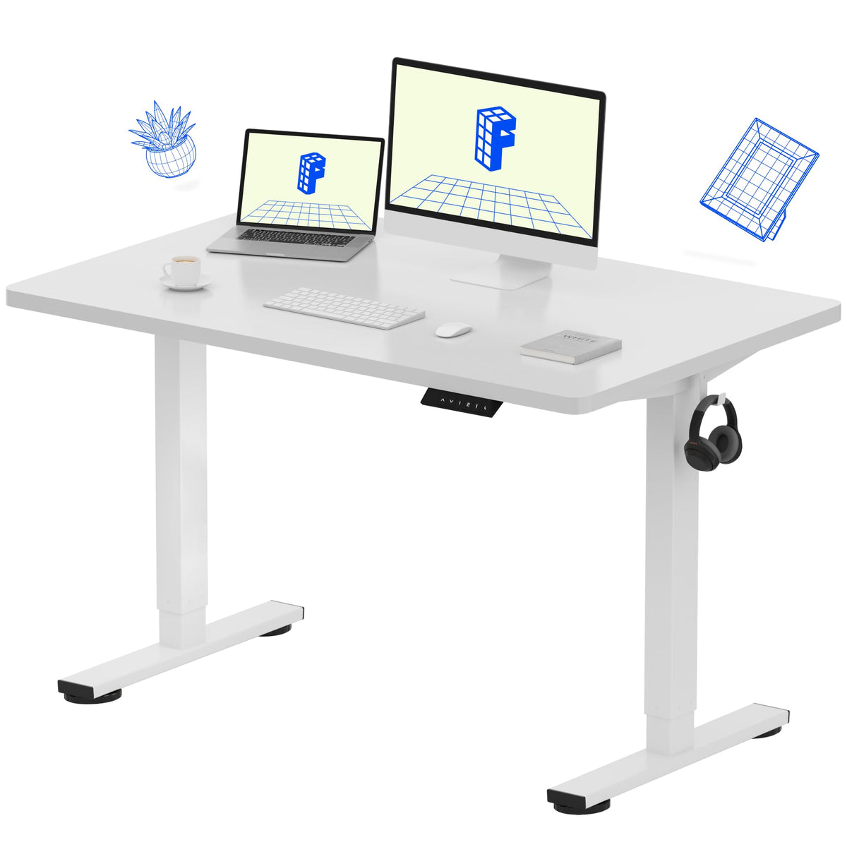 FLEXISPOT EN1 One-Piece Standing Desk, Electric Adjustable with 4 Memory Presets, 176 LBS Capacity, Stable & Quiet, Seamless Desktop for Home Office & Dual Monitors, 55"x28" White(White Frame)
