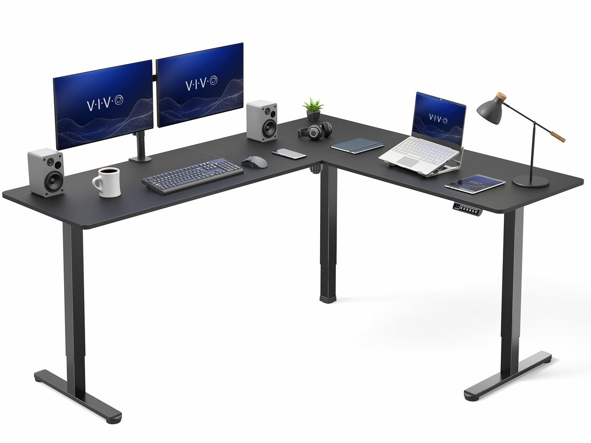VIVO Black 63 x 55 in Corner Standing Desk, DESK-E3CTB