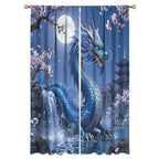 Traditional Ukiyoe Wildlife Dragon Curtains-Dreamy Ancient Japan Architecture Rod Pocket Back Tab Window Drapes,Japanese Samurai Thermal Insulated Blackout Curtain,2pcs,Each 52“W x 96”L