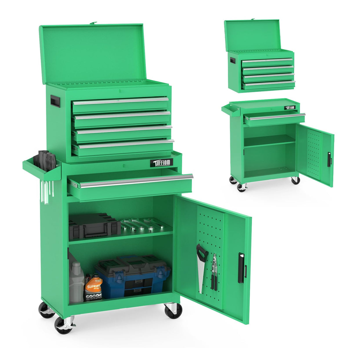 TUFFIOM 5-Drawer Rolling Tool Chest, Tool Storage Cabinet w/Drawers, Lockable Wheels, Detachable Top & Adjustable Shelf, Mechanic Tool Organizer Box for Garage, Workshop, Warehouse & Repair Shop