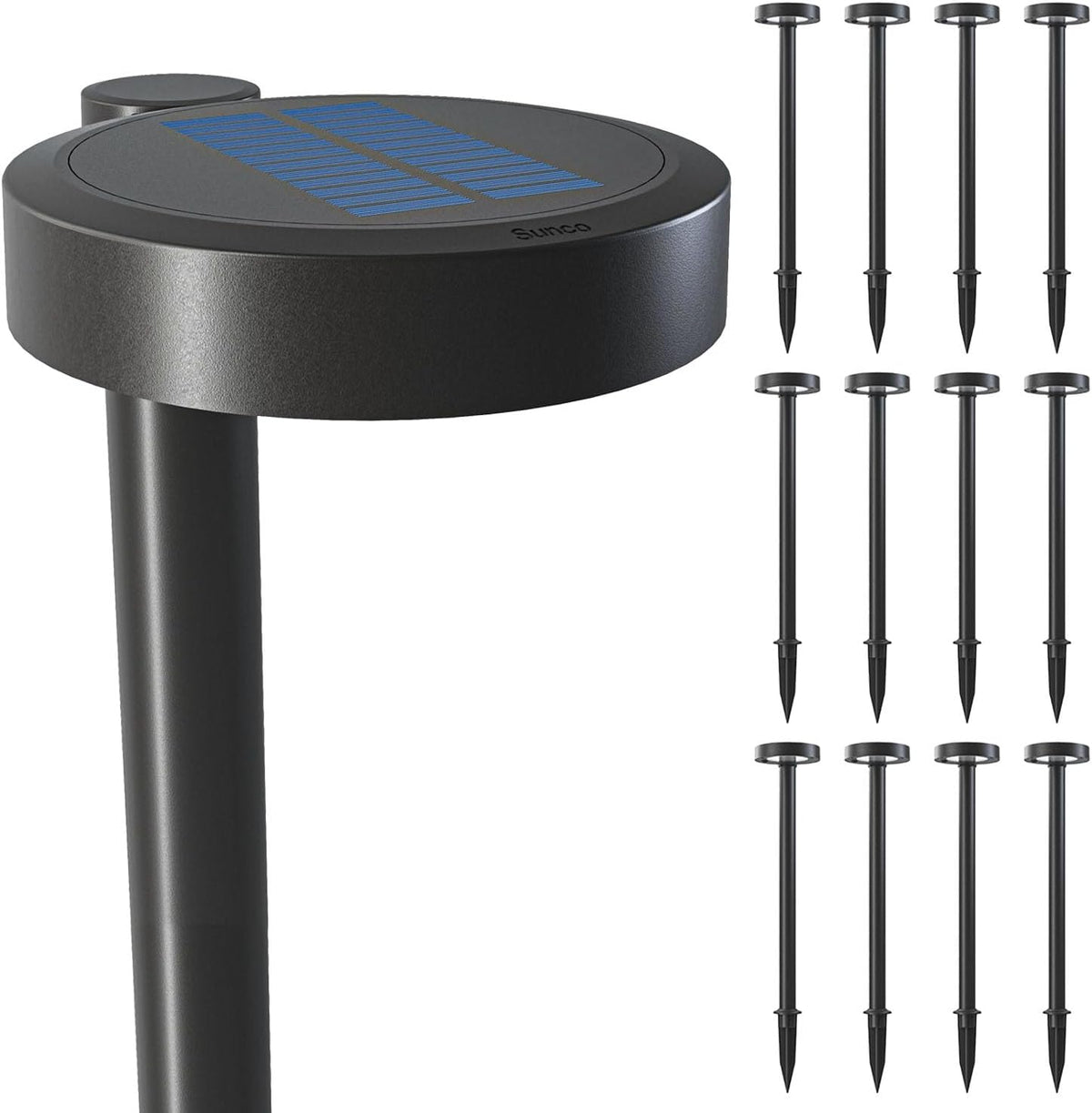 Sunco 12 Pack 2W LED Solar Pathway Walkway Backyard Garden Patio Residential Ambient Decorative Outdoor Light-MD4, 120 Lumens, Selectable CCT 2700K Soft White /4000K Cool White, Dimmable, 3.7V