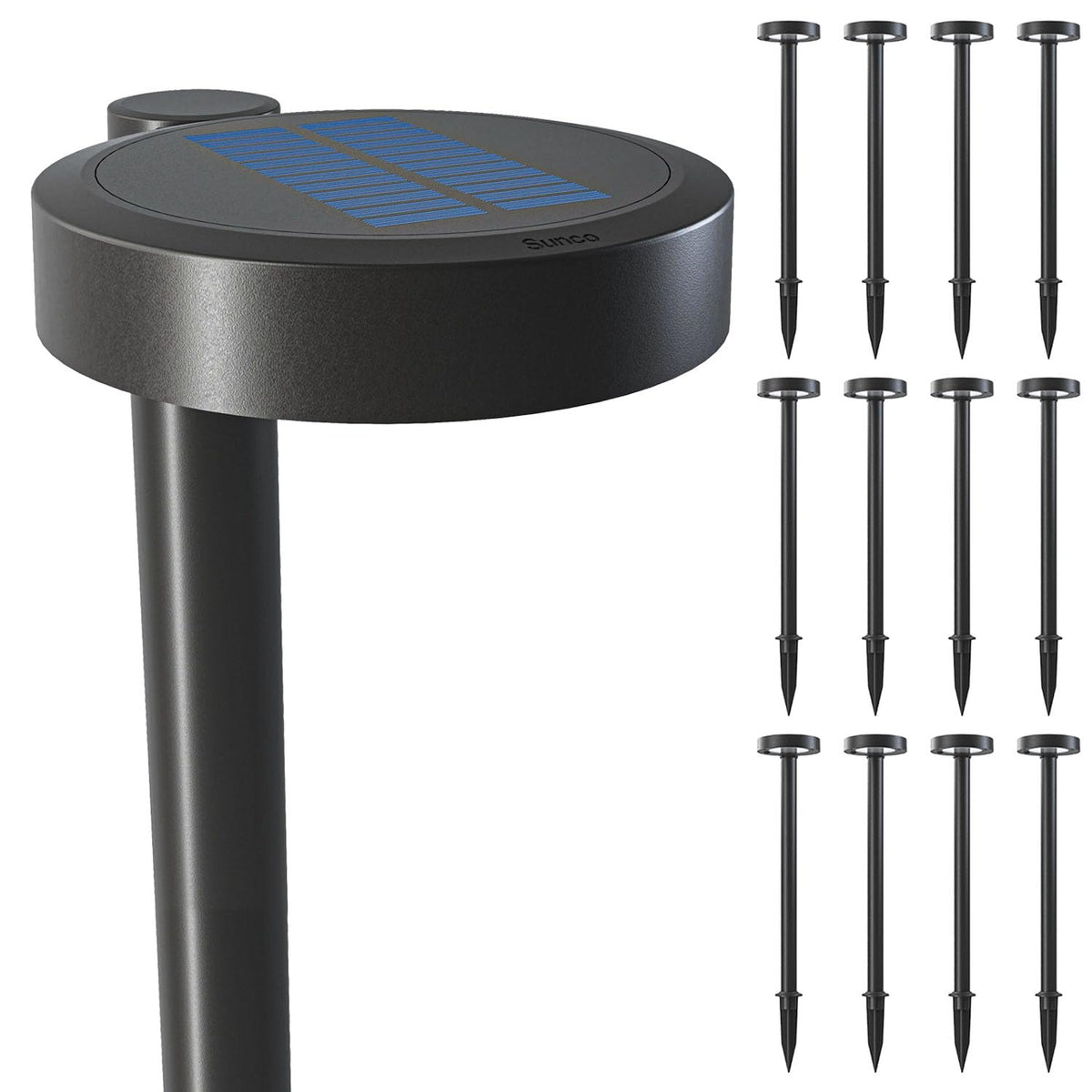 Sunco 12 Pack 2W LED Solar Pathway Walkway Backyard Garden Patio Residential Ambient Decorative Outdoor Light-MD4, 120 Lumens, Selectable CCT 2700K Soft White /4000K Cool White, Dimmable, 3.7V