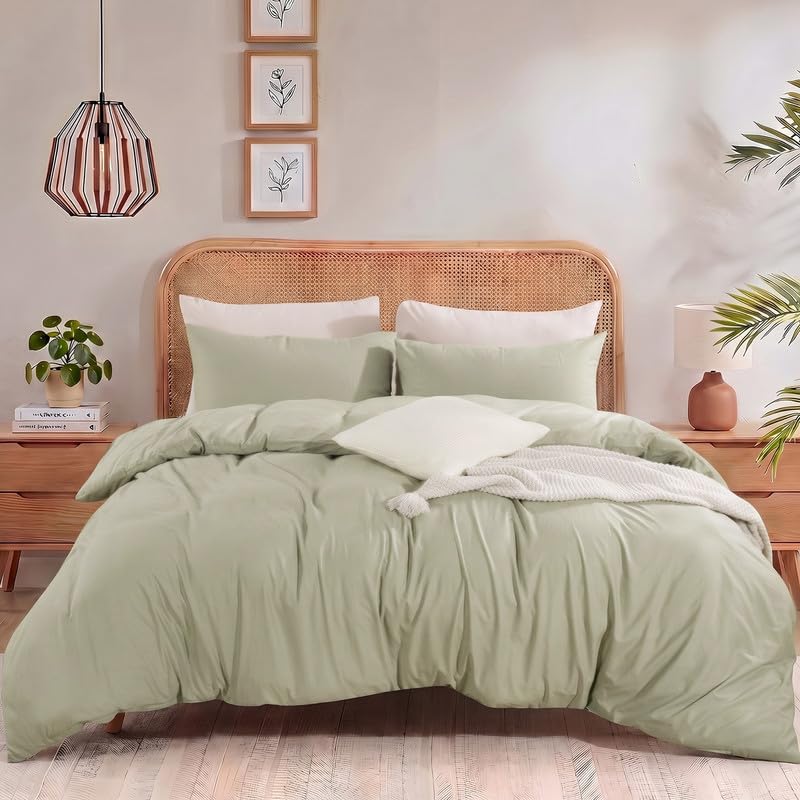 NEXHOME PRO Duvet Cover Set Queen Size Linen Look Textured 100% Washed Cotton Duvet Cover Burgundy Dark Red 3 Pieces Bedding Set with Zipper Closure,Breathable, Soft Organic Natural(No Comforter)