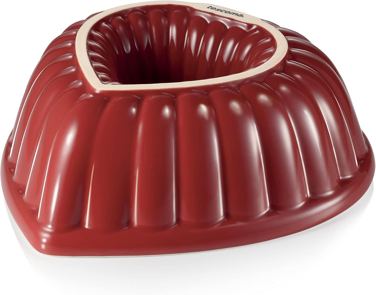 Tescoma - 622212 Delìcia Cake Tins with Heart Shaped Donut Mould, Ceramic, Dishwasher Safe, Red and White