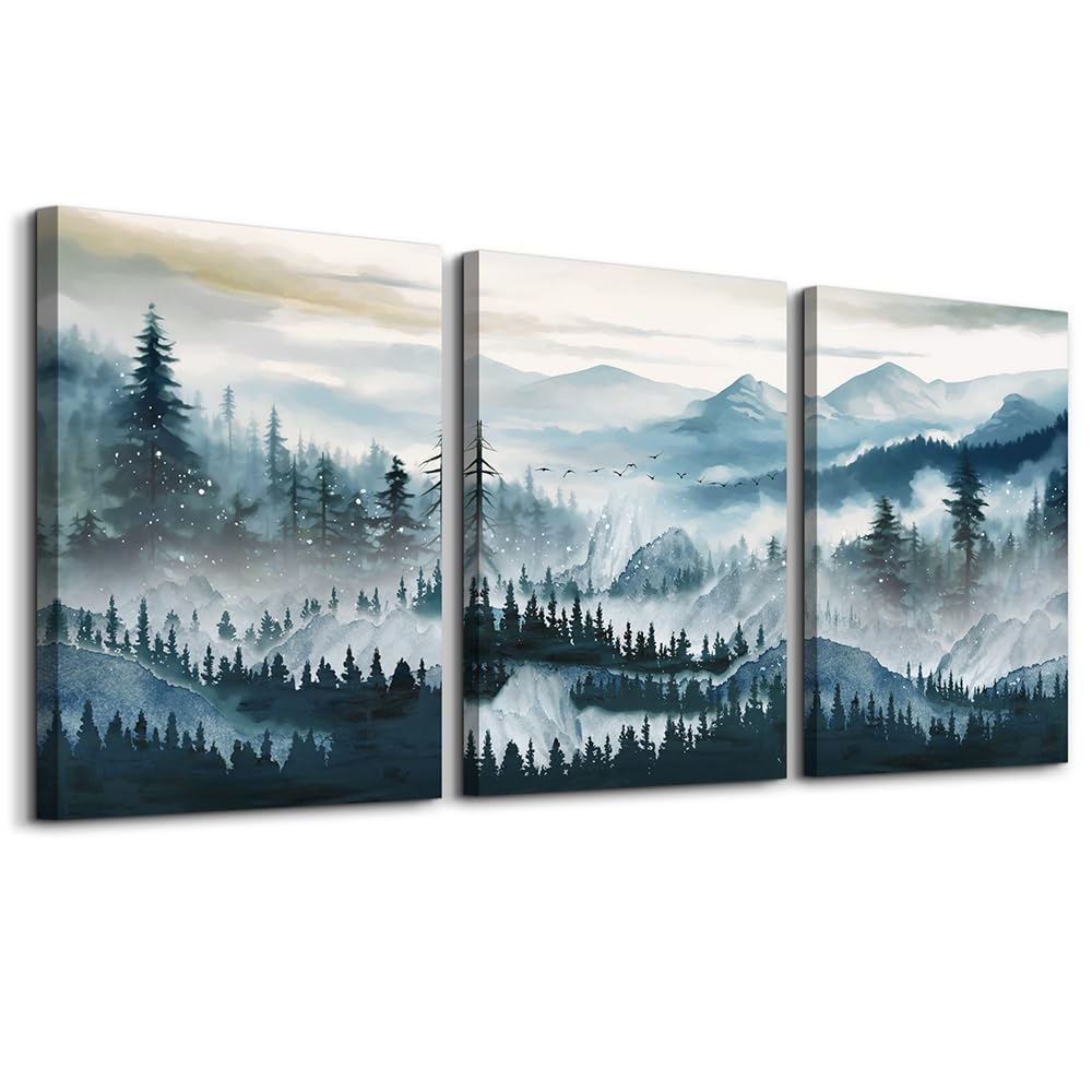 MHARTK66 Large Size Wall Art for Living Room Modern Wall Decor for Bedroom Office Decor Abstract Mountain Forest Landscapes Ink Painting 3 Piece Framed Canvas Art Prints Ready to Hang Wall Pictures