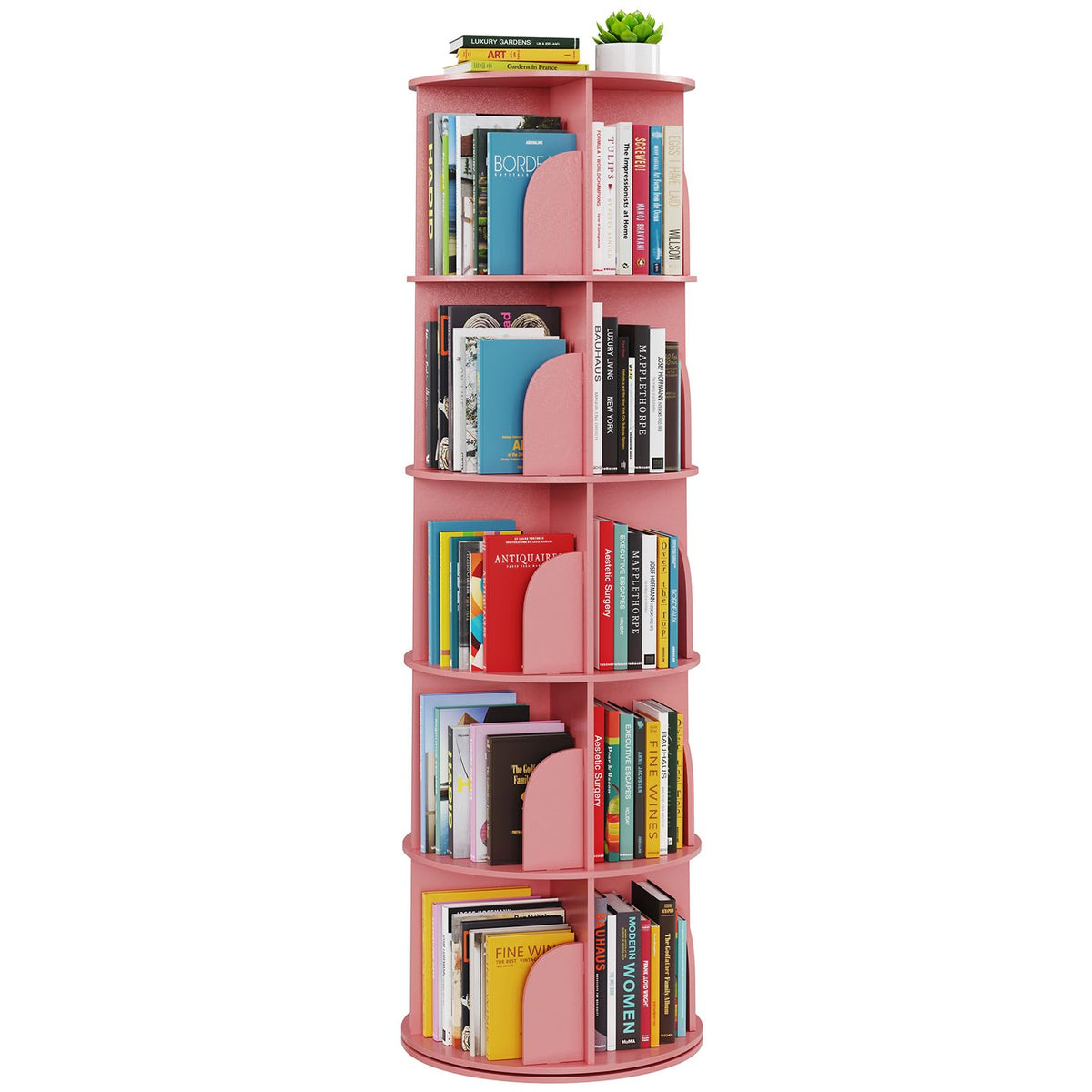 SpaceAid 4 Tier Rotating Bookshelf Tower, Spinning Bookcase Lazy Susan, Revolving 360 Book Shelf Storage Round Carousel, Vertical Rotate Turning Spiral Corner Organizer, White