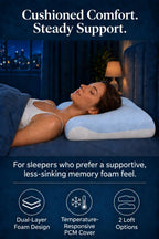 Memory Foam Pillow, Removable PCM Cover, Supportive Feel, Queen Loft 5.1"