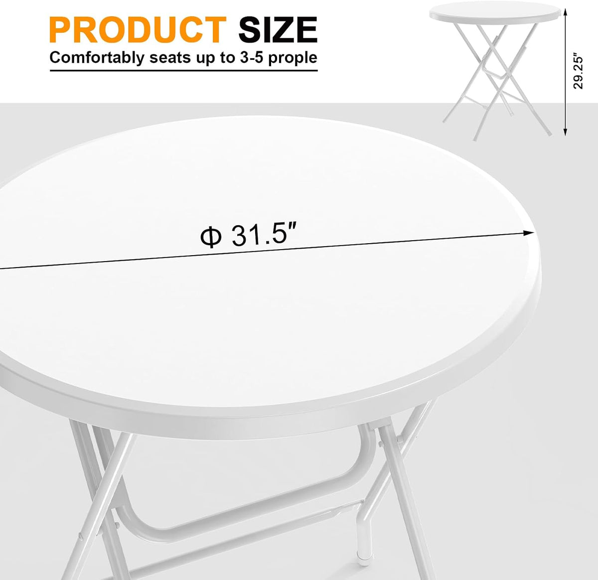 32" Round Folding Table, HDPE Top & Metal Frame, 2 Pack, White
