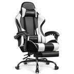 GTPLAYER Gaming Chair, Computer Chair with Footrest and Lumbar Support, Height Adjustable Game Chair with 360°-Swivel Seat and Headrest and for Office or Gaming (Pearl White)
