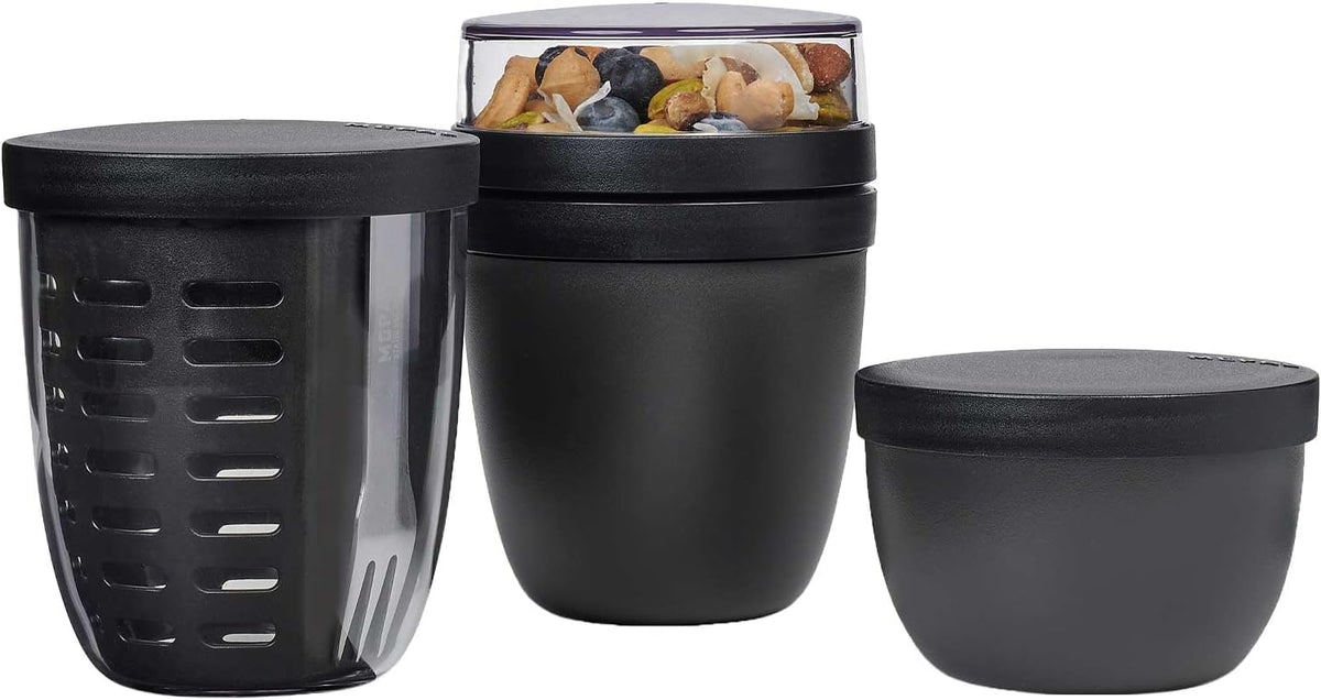 Mepal - Promotion Set Pots Ellipse 3 Pieces - Lunch Pot 500 + 200 ml, Fruitpot 600 ml, Snack Pot 350 ml - Food Container, Yoghurt Cup, To Go Mug - Suitable for Dishwasher - Nordic Black