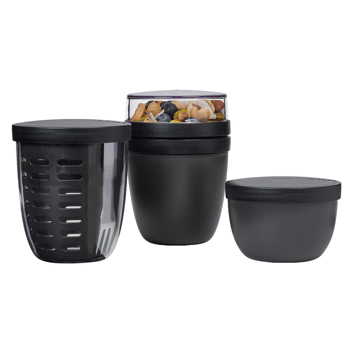 Mepal - Promotion Set Pots Ellipse 3 Pieces - Lunch Pot 500 + 200 ml, Fruitpot 600 ml, Snack Pot 350 ml - Food Container, Yoghurt Cup, To Go Mug - Suitable for Dishwasher - Nordic Black