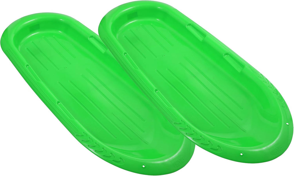 Superio Toboggan Snow Sleds for Kids and Adults, 2 Pack Heavy Duty Plastic Sliders with Handles and Hole for Pull Ropes- Kid and Adult Winter Fun