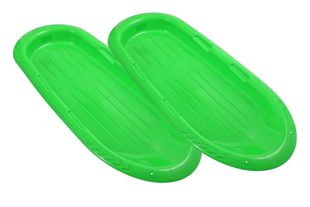 Superio Toboggan Snow Sleds for Kids and Adults, 2 Pack Heavy Duty Plastic Sliders with Handles and Hole for Pull Ropes- Kid and Adult Winter Fun