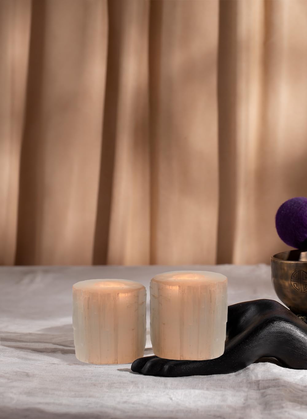 Serene Spaces Living 4" Selenite Tealight Candle Holder, Set of 12, Natural Crystal Stone Decorative White Votive Candlestick Holder for Kitchen, Tables, Wedding, Parties, Event Decor Centerpieces