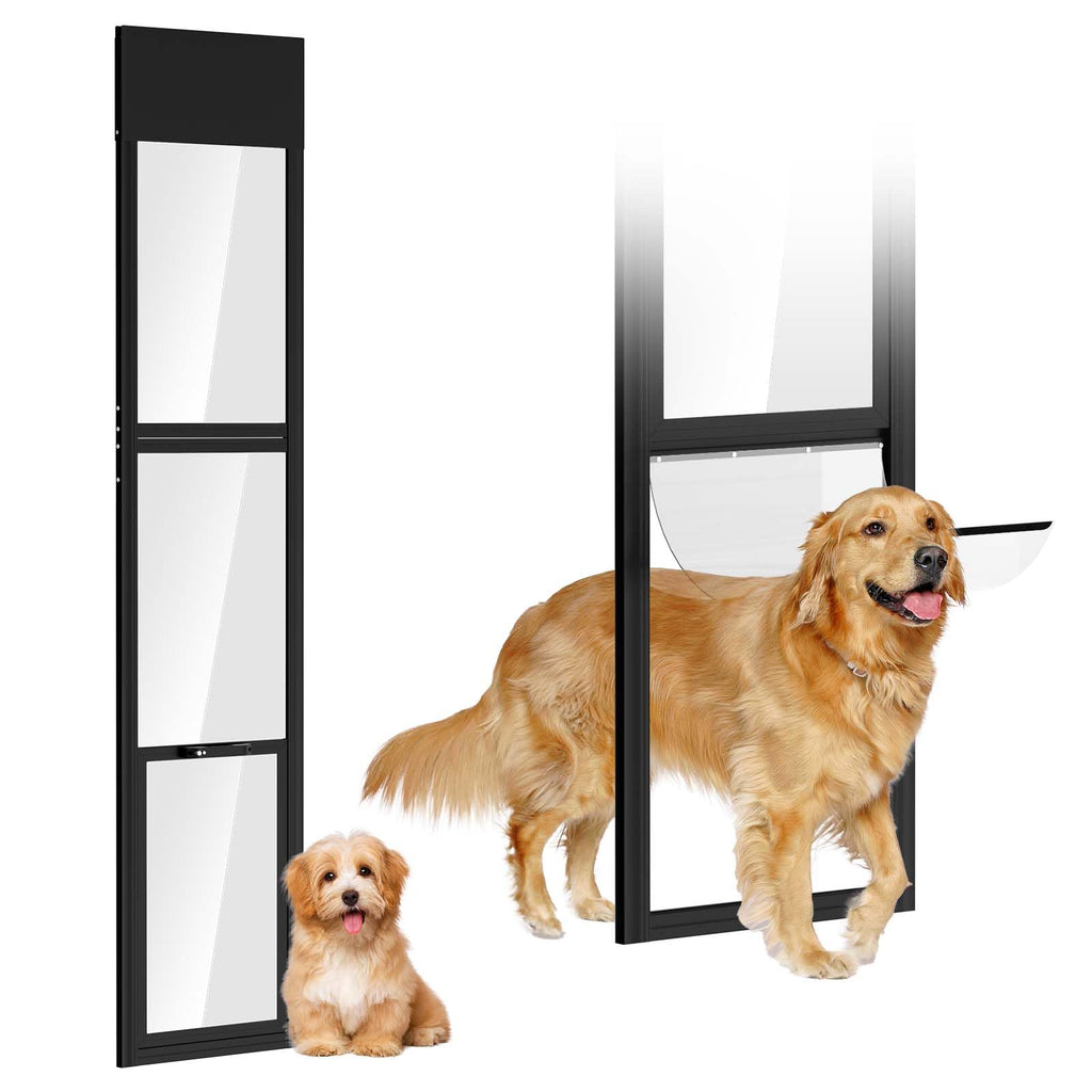 Dog Door for Sliding Glass Doors, 74.8'' to 80.7'' Height Adjustable Pet Door with 13.38'' Wide & 16.1" × 10.2" Pet Opening, Insert Pet Door with Security Lock for Small & Medium Dogs