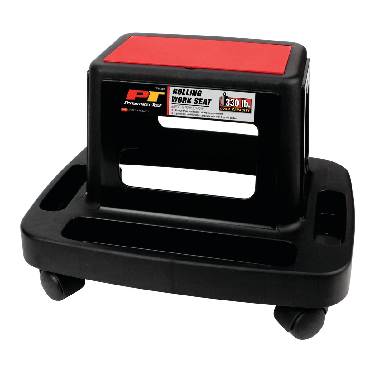Performance Tool W85035 Rolling Mechanic Shop Stool Seat with Storage