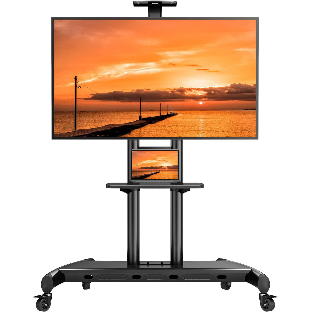 Perlegear Rolling TV Stand for 32-84 Inch TV, Mobile TV Cart up to 100lbs, Adjustable Height Outdoor TV Cart with Heavy-Duty Base, VESA 600x400mm, Portable TV Stand on Wheels for Livingroom PGTVMC05-1