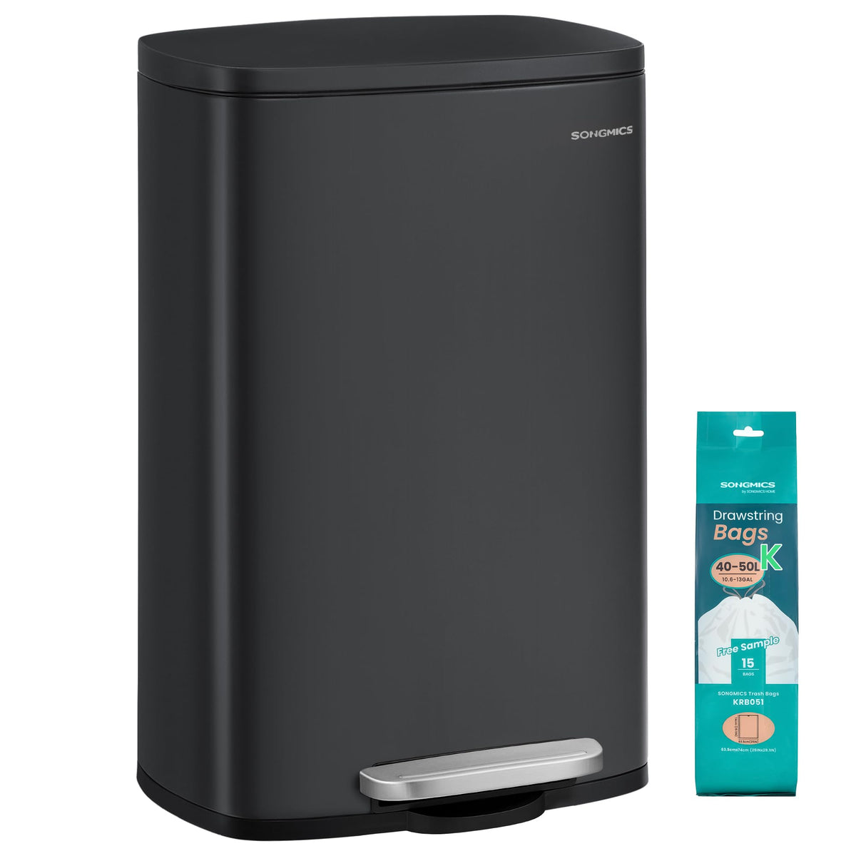 SONGMICS 20 Gallon (75 L) Trash Can, Stainless Steel, Step-On Pedal