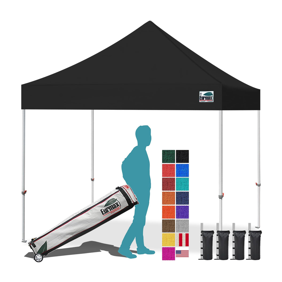 Eurmax USA 10x10ft Pop Up Canopy,Commercial Instant Tent for Outdoor Events,Patented No-Tip Rolling Storage Bag with 4 Sandbags,UV & Water Resistant,Heavy Duty Portable Shelter Gazebo,White