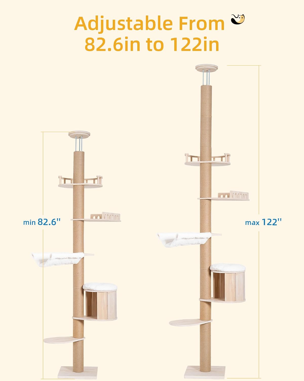 Aechonow 10.2ft Floor to Ceiling Cat Tree for Large Cats, Tall Cat Tower