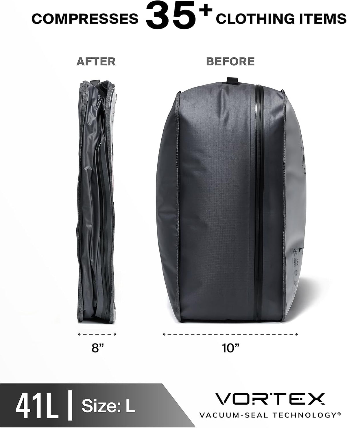 Black Voyage Reusable Vacuum Compression Travel Bag for Carry-On Suitcase and Backpack, Recycled IPX8 Waterproof Space Saver Vacpack (2-Pack, 41L - No Pump)