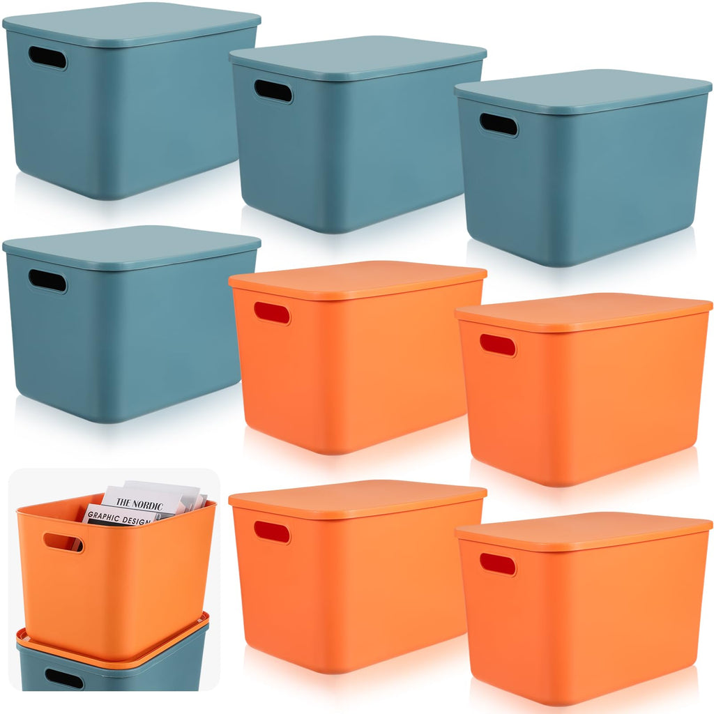 Hoolerry 8 Pieces Storage Bins, 14.2 x 10.2 x 9.5 Inch, Black