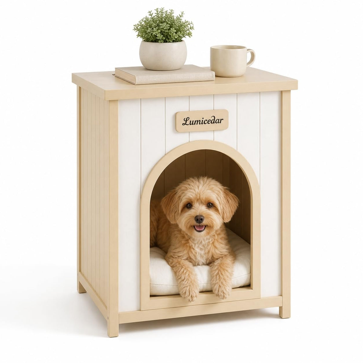 Modern Indoor Dog House for Small Dogs, Solid Wood Decorative Pet House, Furniture Style Wooden Dog House for Living Room & Bedroom (25”D × 18.7”W × 30.7”H)
