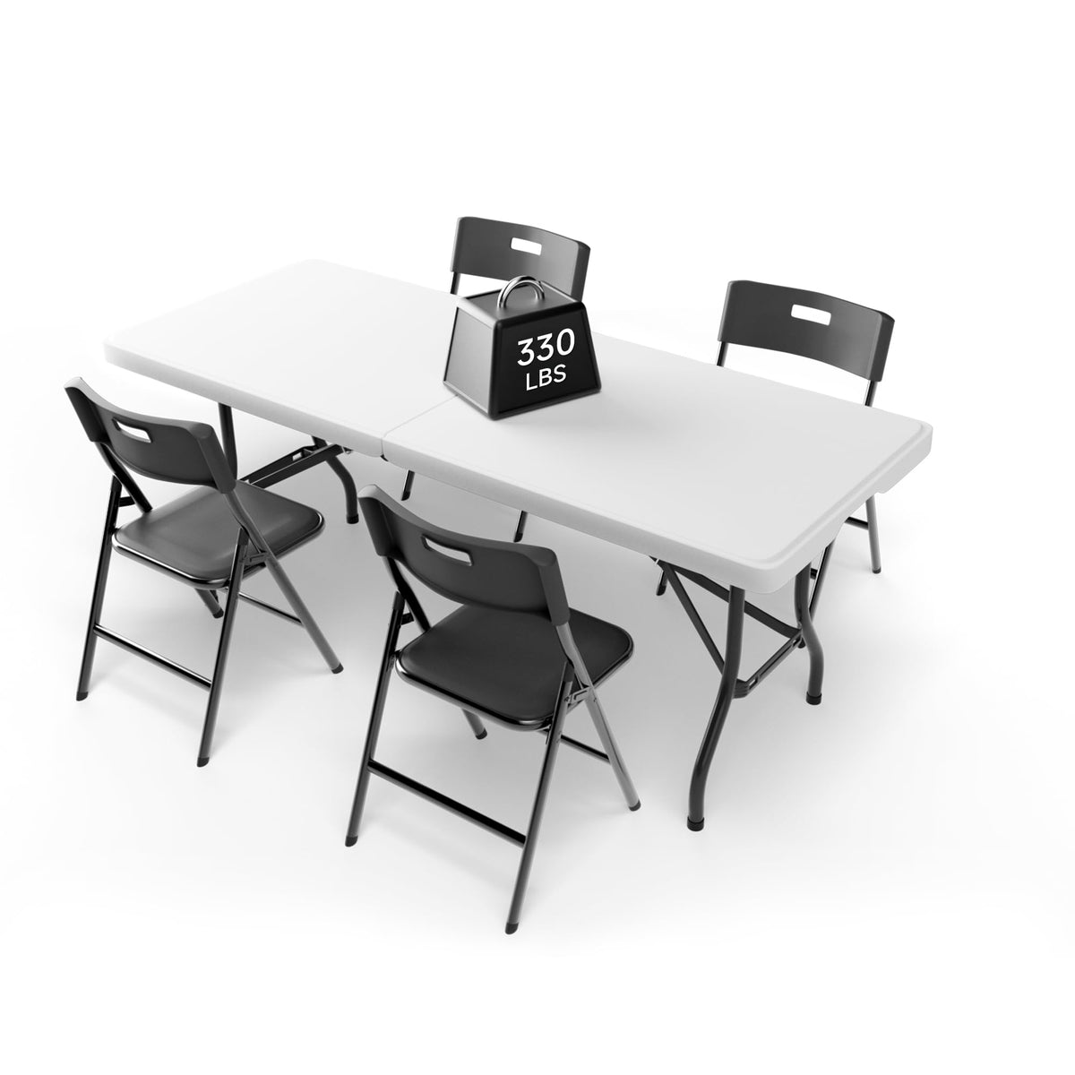 Portable 6-Piece Folding Table and Chairs Set – Heavy-Duty 6ft Camping & Party Furniture for Indoor/Outdoor Events (All-Weather, Black)