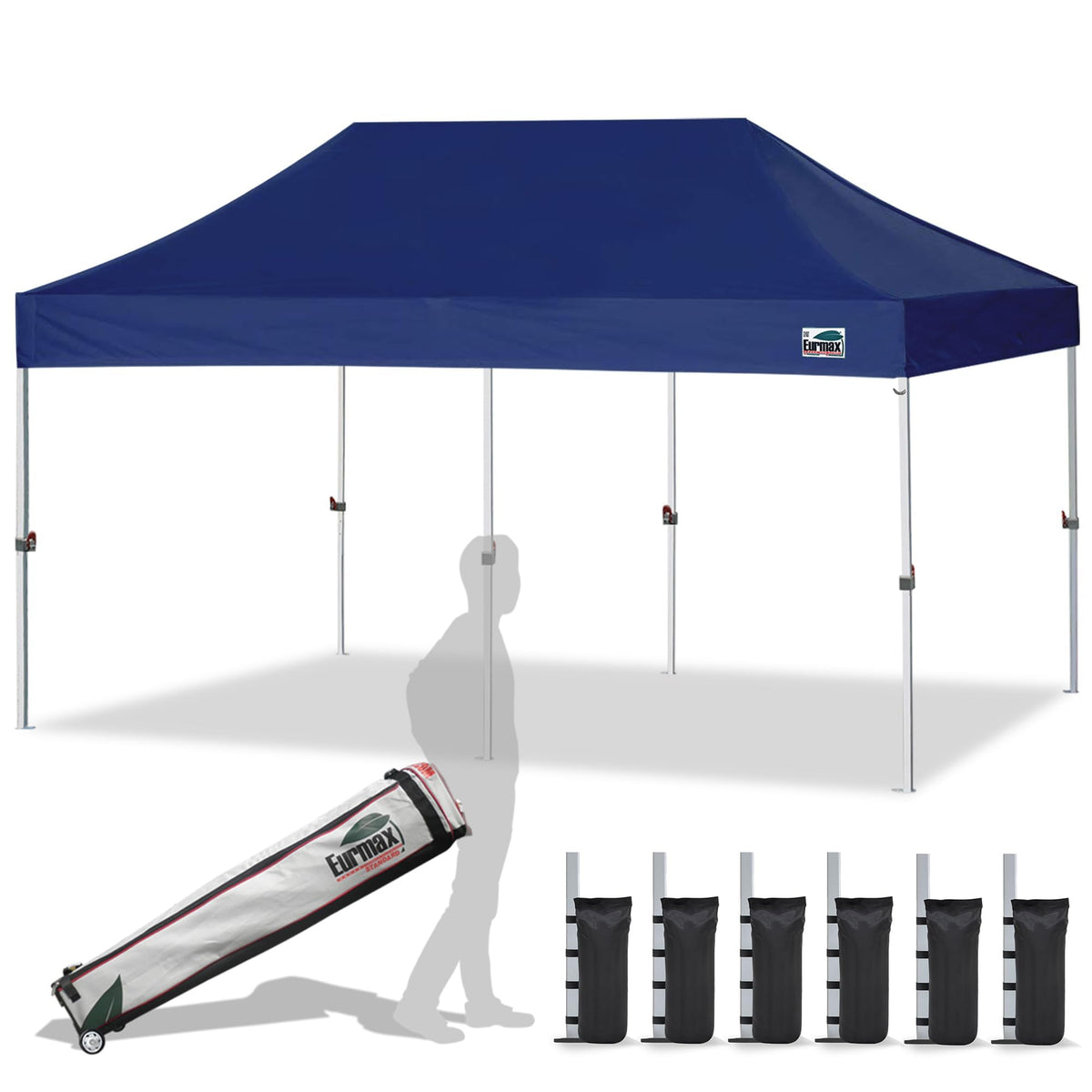 Eurmax USA 10x10ft Pop Up Canopy,Commercial Instant Tent for Outdoor Events,Patented No-Tip Rolling Storage Bag with 4 Sandbags,UV & Water Resistant,Heavy Duty Portable Shelter Gazebo,White