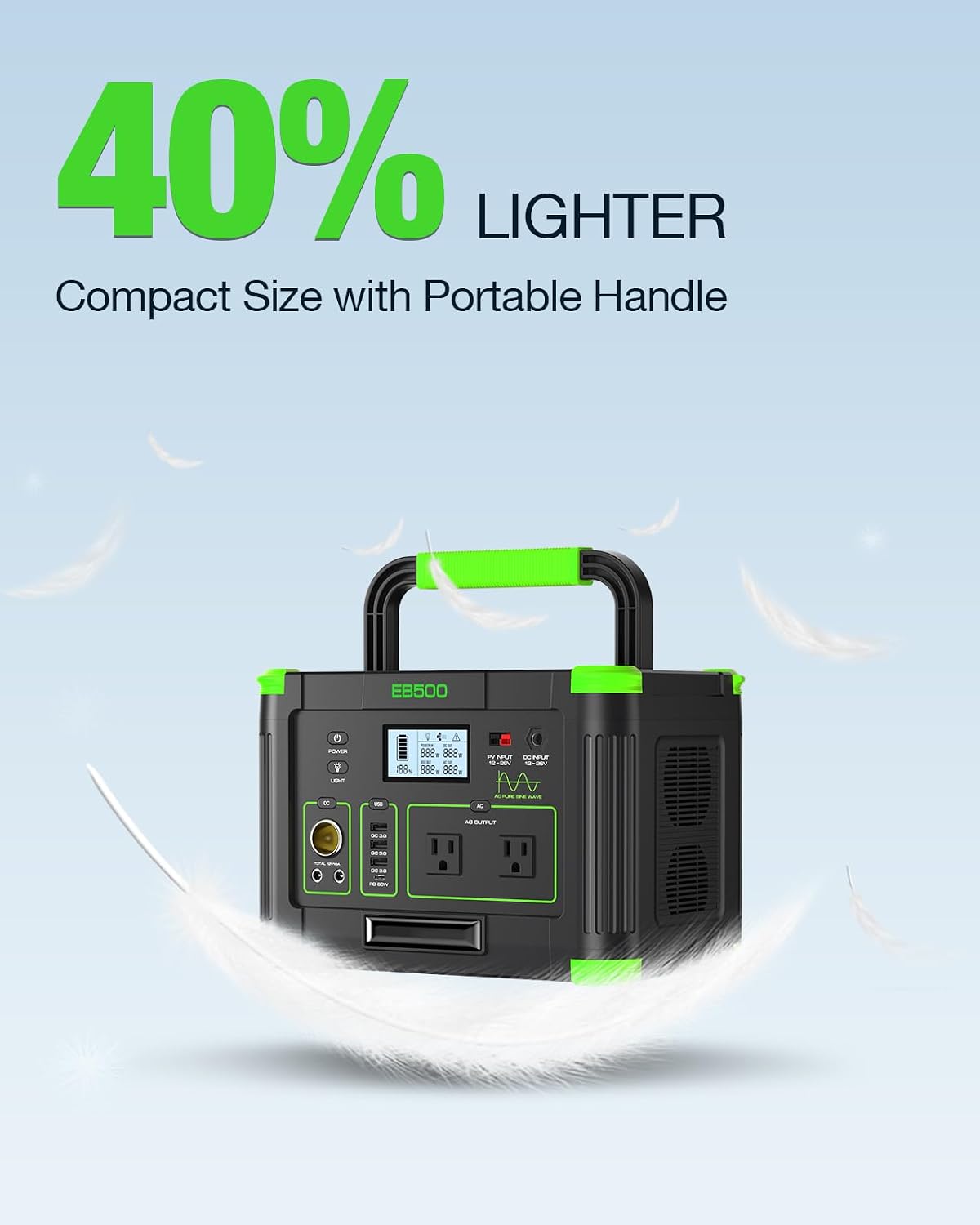 Portable Power Station 500W, 519.48Wh/140400mAh Solar Generator Backup