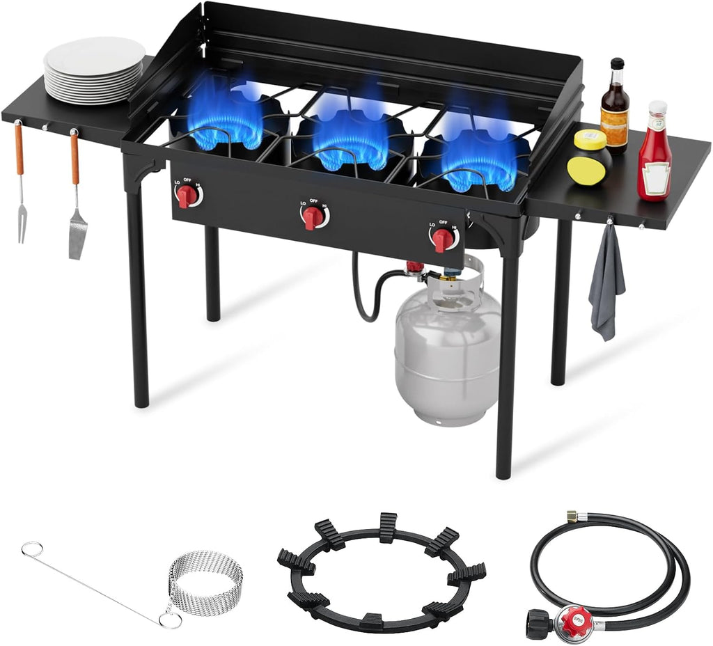 3 Burner Propane Burner, Outdoor Camping Stove, 225,000 BTU