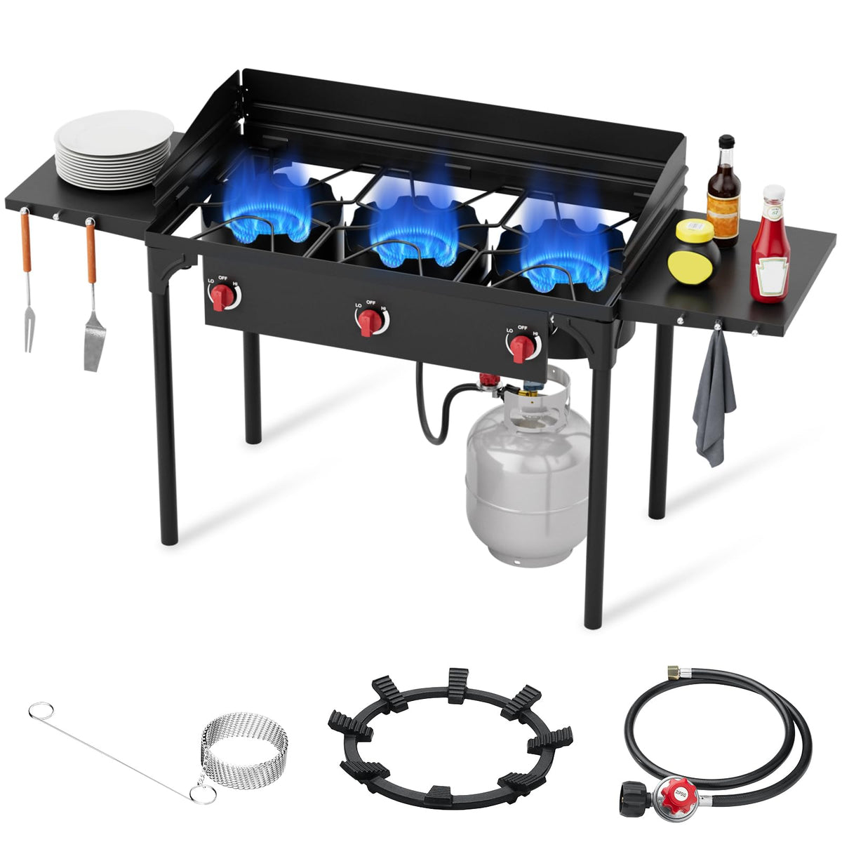 2-Burner Propane Camp Stove, High Pressure Outdoor Gas Burner