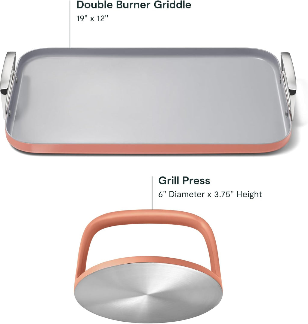Caraway 19x12" Non-Stick Double Burner Griddle and Grill Press Set