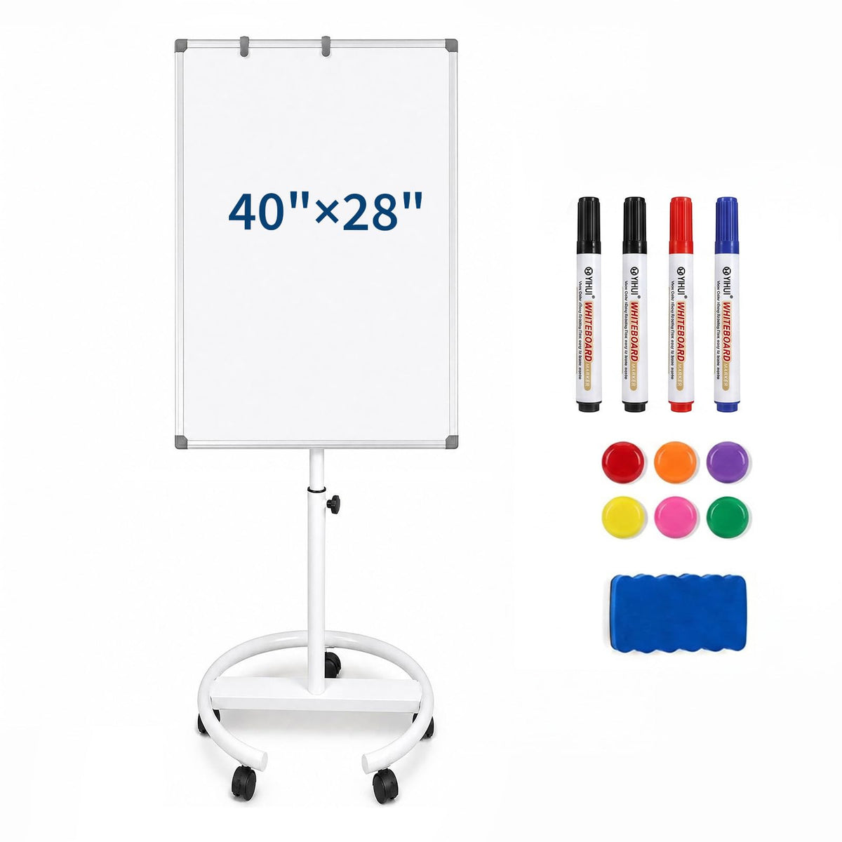 40x28 Inch Rolling Whiteboard with Stand, Double Sided Reversible Mobile Dry Erase Board on Wheels, Aluminum Frame Portable Easel White Board for Office, Classroom, Home