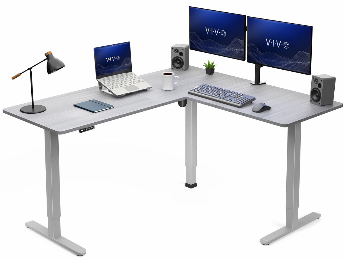 VIVO Light Wood 63 x 55 in Corner Standing Desk, DESK-E3CTGC