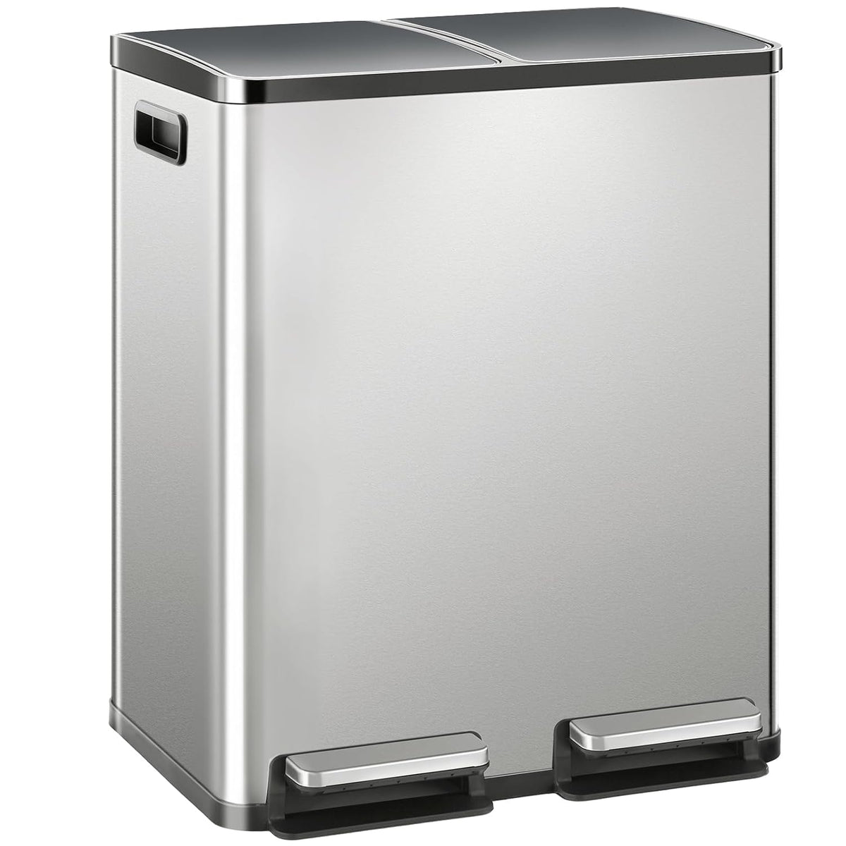 NEWBULIG 16 Gallon Dual Compartment Kitchen Trash Can, Stainless Steel, 60L
