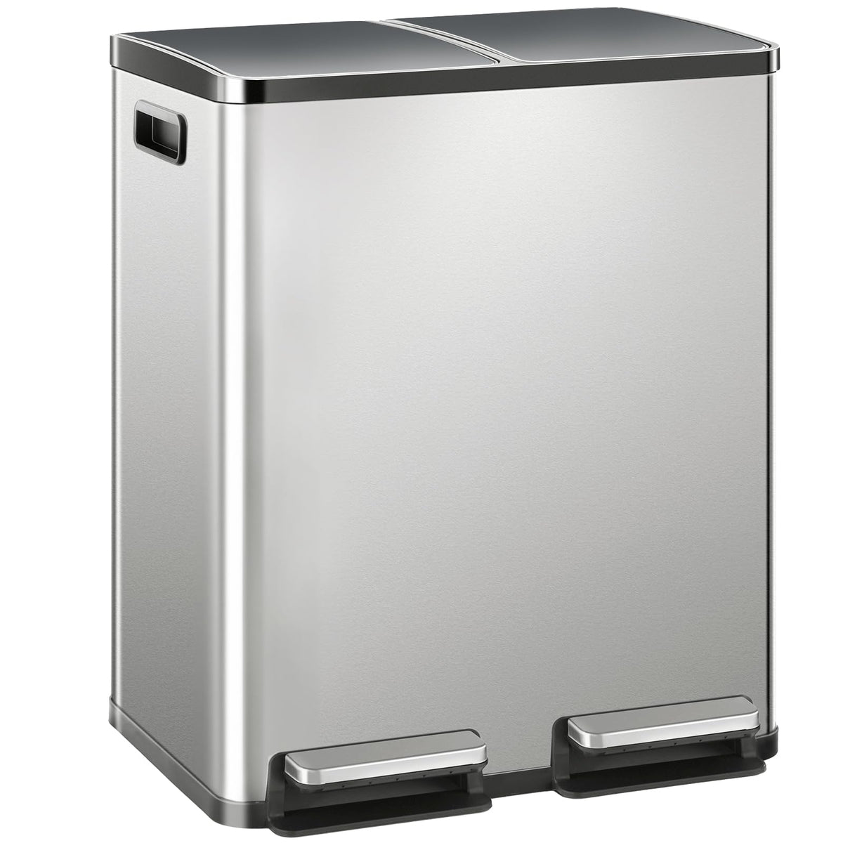 NEWBULIG 16 Gallon Dual Compartment Kitchen Trash Can, Stainless Steel, 60L