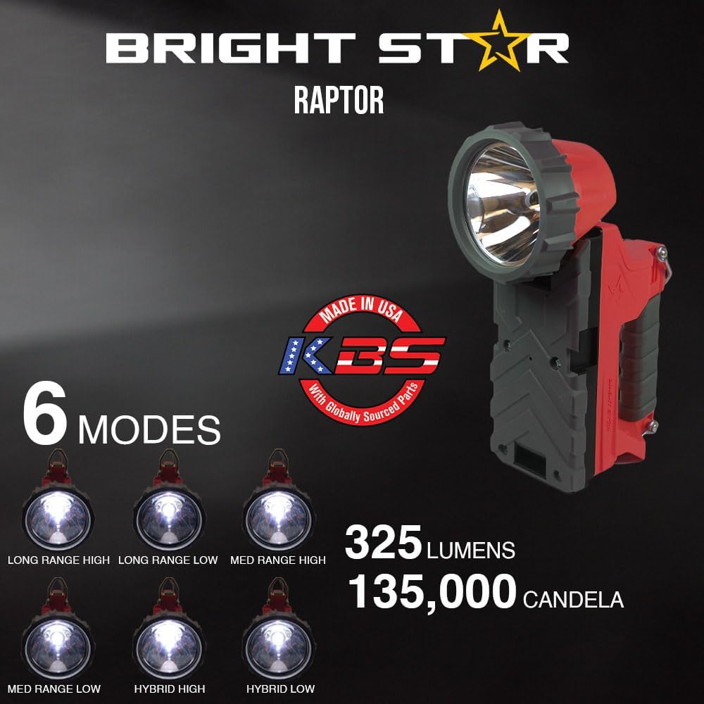 BRIGHT STAR Raptor Spot Rechargeable Lantern with 135,000 Candela Brightness, Ultra-Long Range, Intrinsically Safe, 3 Modes, 4-Cell Pack, Hi-Vis Green